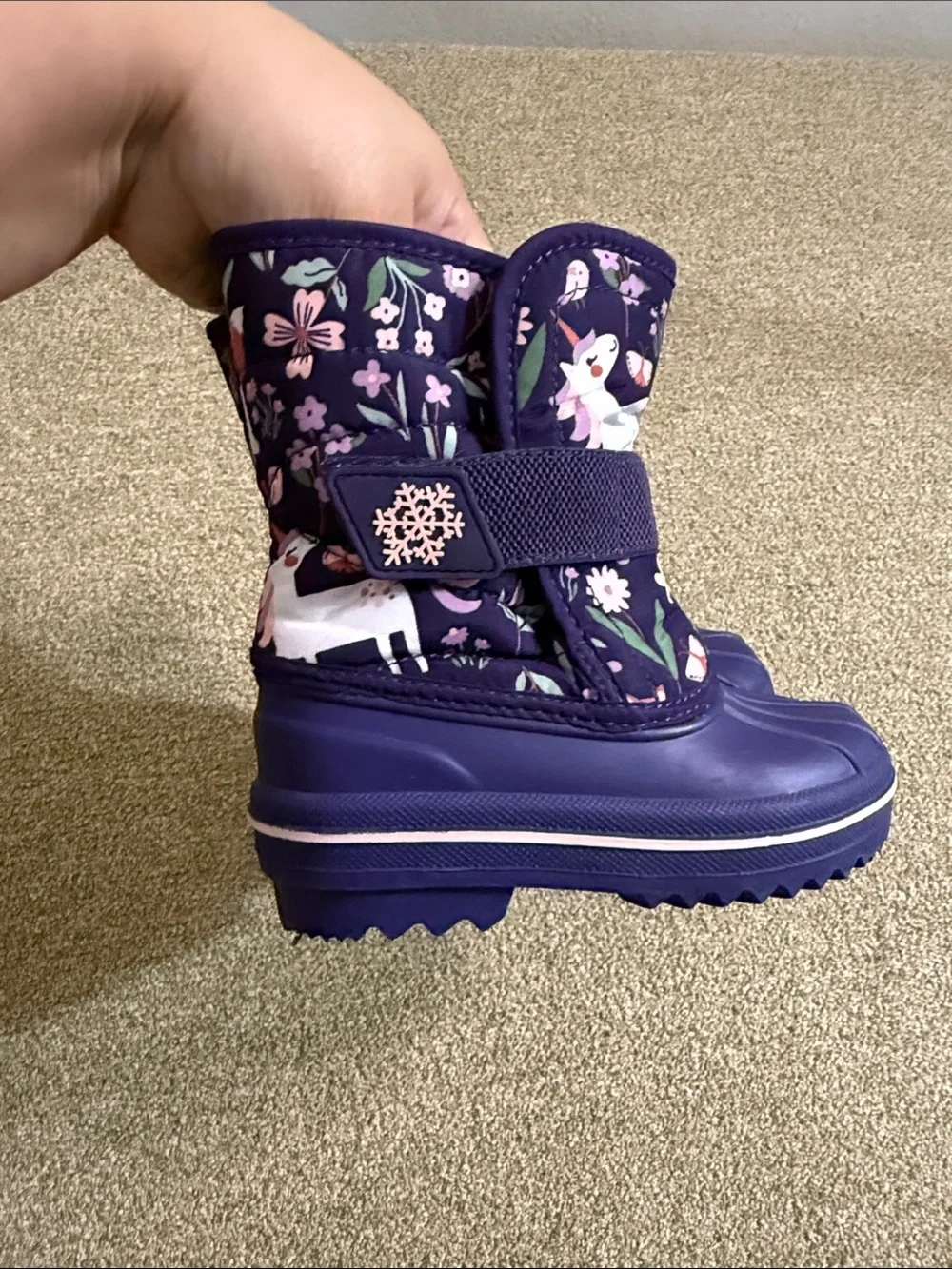 The Children's Place Navy Purple Floral Snow Boots with Pink Accents Sz 7